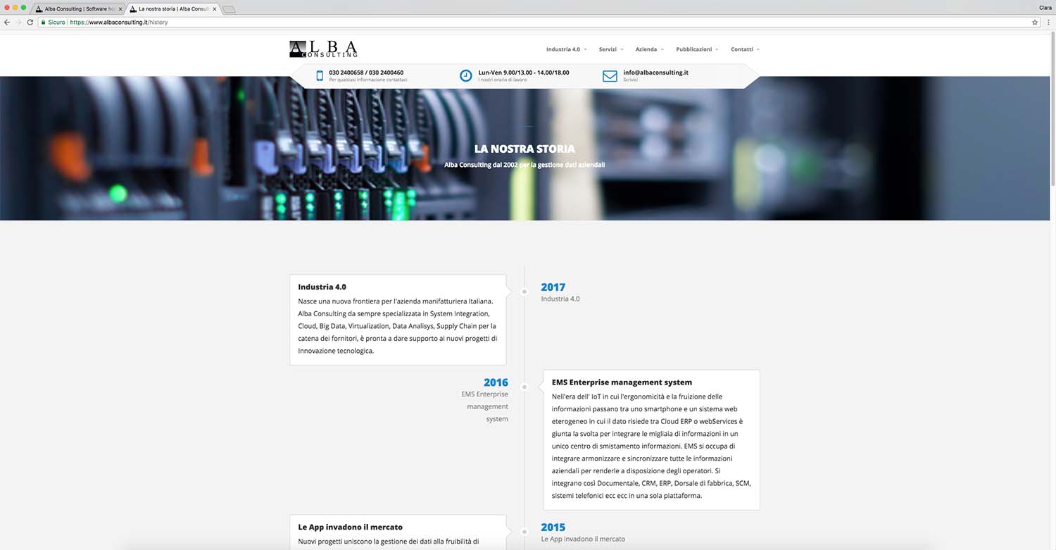 Pagina con la storia di Alba Consulting